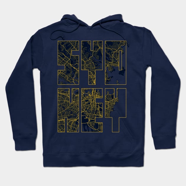 Sydney, Australia City Map Typography - Gold Art Deco Hoodie by deMAP Studio